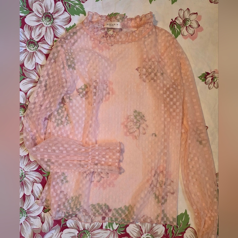 Sheer Light Pink Textured Blouse